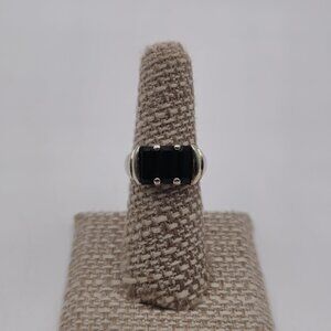 Size 6.75 Sterling Silver Faceted Triple Onyx Gem Ring A3034